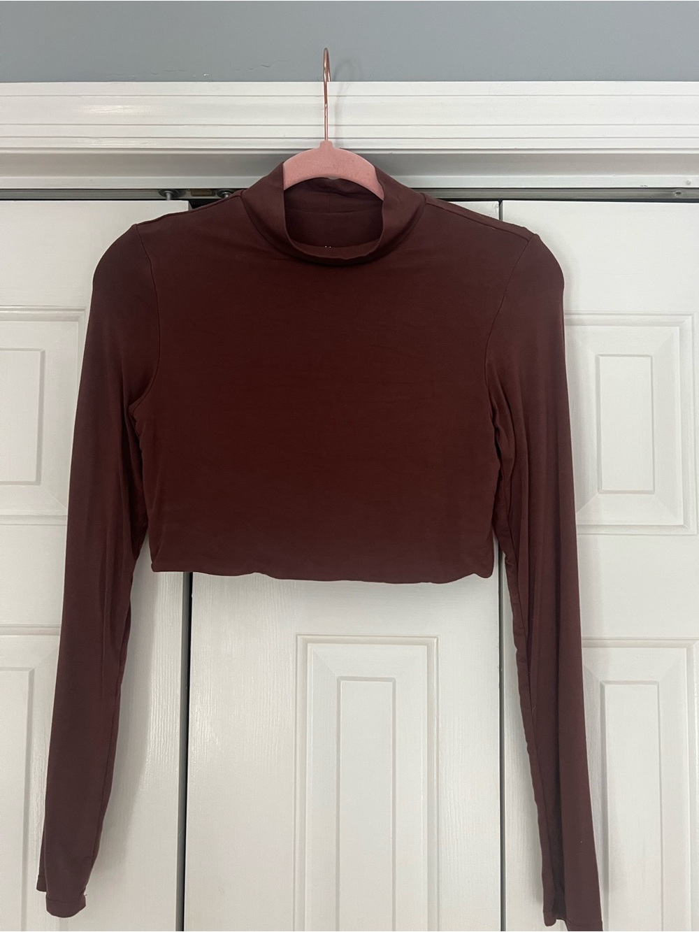 Klassy Network Chocolate Brown Cropped Turtleneck Long Sleeve Top